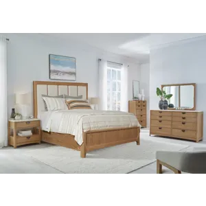 Escape Bedroom Queen Panel Bed 2 Nightstands Dresser with Mirror and Chest