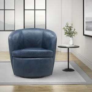 Barolo Vintage Navy 100% Italian Leather Swivel Club Chair Two Pack