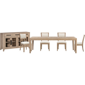 Breckenridge Dining 78 Inch Rectangular Table with 4 Upholstered Chairs and Buffet Server