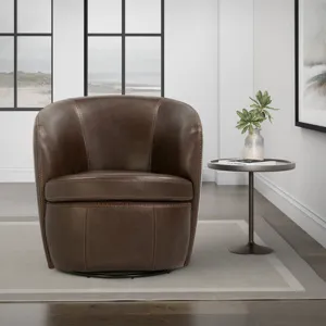 Barolo Vintage Brown 100% Italian Leather Swivel Club Chair Two Pack