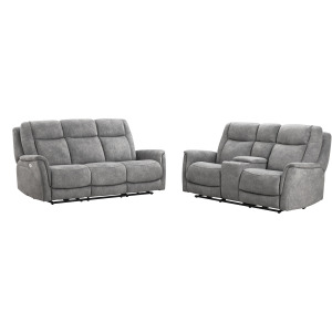 Linus Hudson Grey Power Reclining Sofa and Loveseat