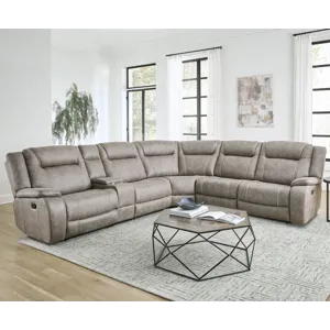 Blake Desert Taupe 6 Piece Modular Reclining Sectional and Entertainment Console