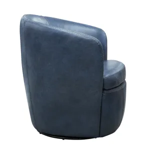 Barolo Vintage Navy 100% Italian Leather Swivel Club Chair Two Pack