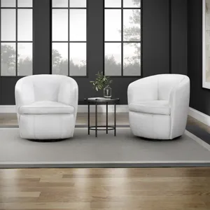 Barolo Snow 100% Italian Leather Swivel Club Chair Two Pack