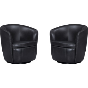 Barolo Vintage Onyx 100% Italian Leather Swivel Club Chair Two Pack
