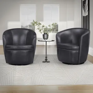 Barolo Vintage Onyx 100% Italian Leather Swivel Club Chair Two Pack