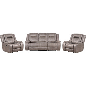 Blake Desert Taupe Manual Glider Reclining Sofa and Two Recliners