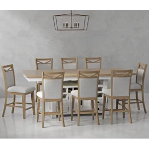 Americana Modern Dining Island Counter Height Table with 8 upholstered chairs