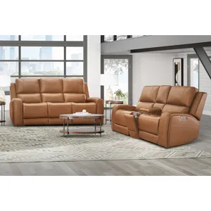 Belmont Lyric Caramel Zero Gravity Power Reclining Sofa and Loveseat