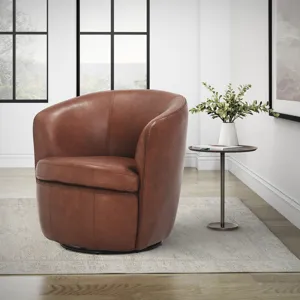 Barolo Vintage Whiskey 100% Italian Leather Swivel Club Chair Two Pack