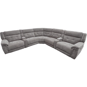 Richland Bristol Grey 7 Piece Modular Power Reclining Sectional with Power Adjustable Headrests