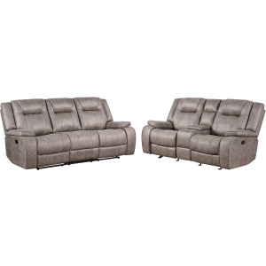 Blake Desert Taupe Manual Reclining Sofa and Loveseat