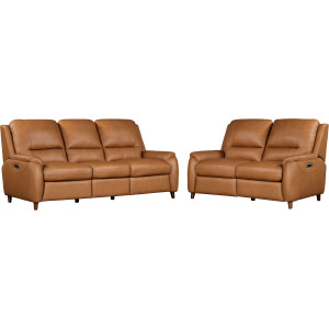 Austin Caramel Cream Power Reclining Sofa and Loveseat