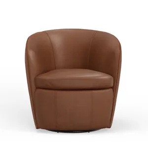Barolo Vintage Whiskey 100% Italian Leather Swivel Club Chair Two Pack