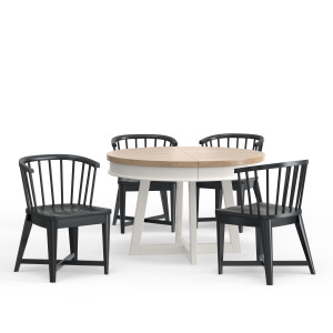 Americana Modern Dining 48-66 inch Round Dining Table and 4 Black Barrel Chairs