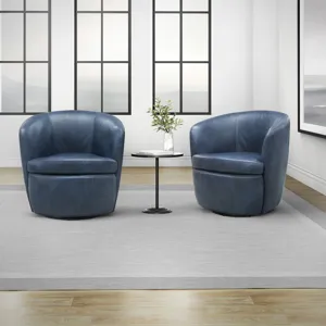 Barolo Vintage Navy 100% Italian Leather Swivel Club Chair Two Pack