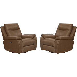 Veracruz Vintage Tan Power Swivel Glider Recliner P2 Two Pack