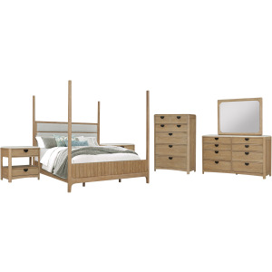 Escape Bedroom King Poster Bed 2 Nightstands Dresser with Mirror and Chest