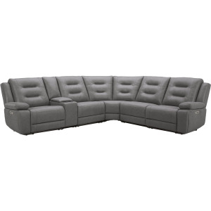 Caldwell Tahoe Fog 6 Piece Modular Power Reclining Sectional with Power Adjustable Headrests