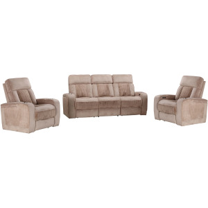 Equinox Mushroom Power Reclining Sofa and Two Recliners
