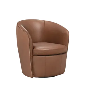 Barolo Vintage Whiskey 100% Italian Leather Swivel Club Chair Two Pack