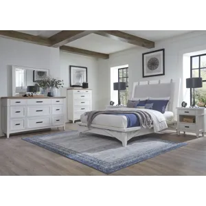 Americana Modern Bedroom King Platform Bed 2 Nightstands Dresser with Mirror and Chest