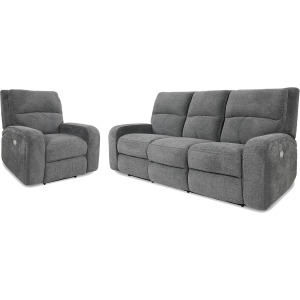 Polaris Bizmark Grey Power Reclining Sofa and Recliner