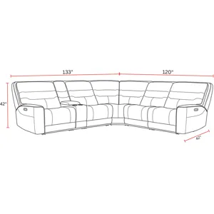 Lawson Sydney Brunette 6 Piece Modular Zero Gravity Power Reclining Sectional with Adjustable Headrests