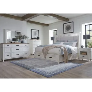 Americana Modern Bedroom King Shelter Bed 2 Nightstands Dresser with Mirror and Chest