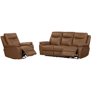 Veracruz Vintage Tan Zero Gravity Power Reclining Sofa and Recliner