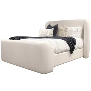 Shiloh White Mocha Queen Wingback Upholstered Bed