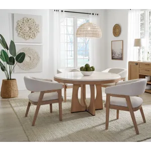 Escape Dining 54 Inch Round Table with 4 Barrel Chairs