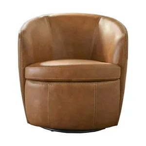 Barolo Vintage Caramel 100% Italian Leather Swivel Club Chair Two Pack