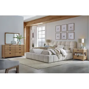 Escape Bedroom King Upholstered Bed with 2 Nightstands and Dresser with Mirror
