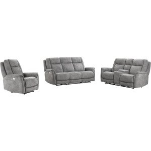 Linus Hudson Grey Power Reclining Sofa Loveseat and Recliner