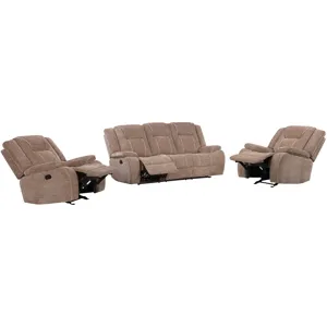 Bruno Plush Tobacco Manual Sofa and 2 Recliners