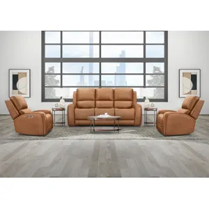 Belmont Lyric Caramel Zero Gravity Power Reclining Sofa and 2 Recliners