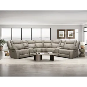 Blake Desert Taupe 7 Piece Modular Reclining Sectional and Entertainment Console