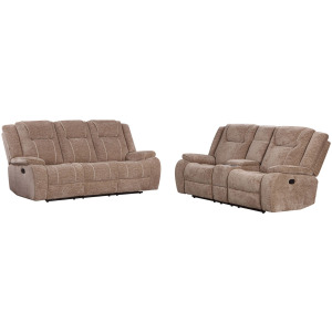Bruno Plush Tobacco Manual Sofa and Loveseat