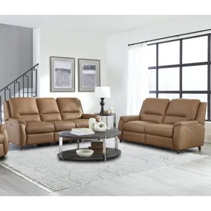 Austin Caramel Cream Power Reclining Sofa and Loveseat