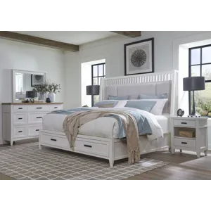 Americana Modern Bedroom King Shelter Bed with 2 Nightstands and Dresser with Mirror