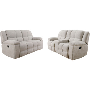 Buster Opal Taupe Manual Reclining Sofa and Loveseat