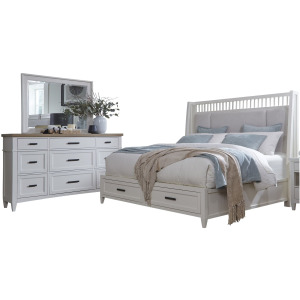 Americana Modern Bedroom King Shelter Bed with Dresser and Mirror