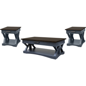 Americana Modern Denim Cocktail Table with 2 End Tables