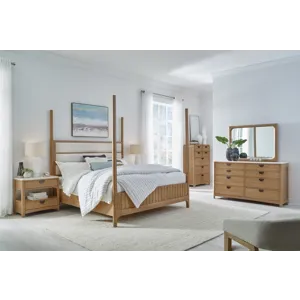 Escape Bedroom King Poster Bed 2 Nightstands Dresser with Mirror and Chest