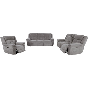 Richland Bristol Grey Power Reclining Sofa Loveseat and Recliner