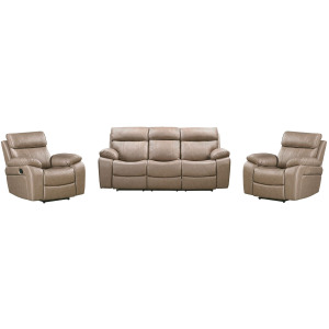 Theon Stokes Toffee Manual Glider Reclining Sofa and Two Recliners