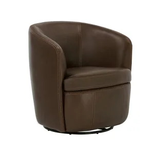Barolo Vintage Brown 100% Italian Leather Swivel Club Chair Two Pack