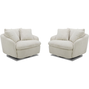 Boomer Mega Ivory Large Swivel Chair with 2 Toss Pillows Two Pack