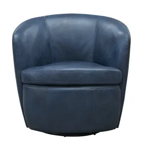 Barolo Vintage Navy 100% Italian Leather Swivel Club Chair Two Pack